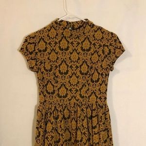 Mustard Damask Mockneck Dress